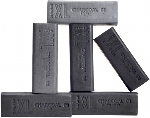 Carbune XL Derwent Proffesional, cutie metalica, solubil in apa, 6 bucati/set, nuante de gri